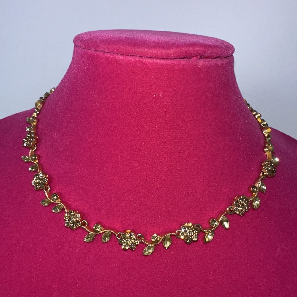 Honora Gold Tone Floral Vine Necklace Domed Mother Pearl Yellow Citrine Crystal‎